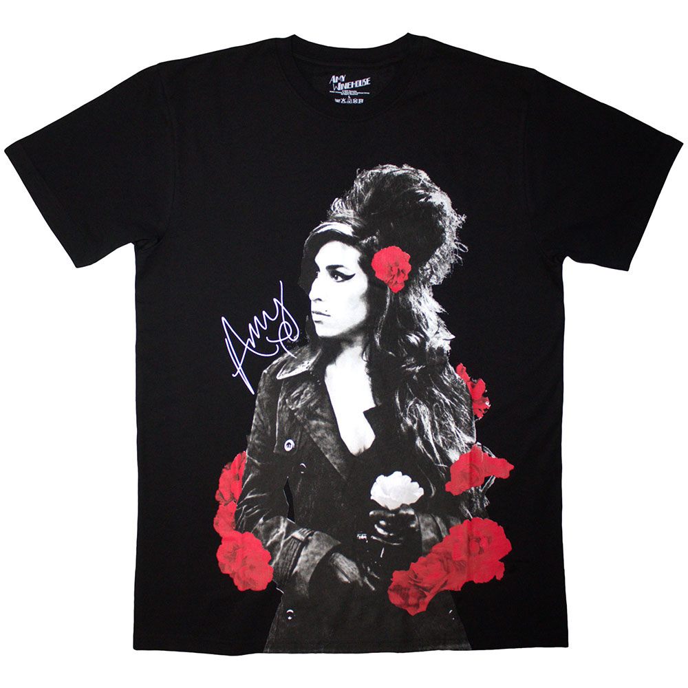 Amy Winehouse - Rose Portrait Herren TShirt - Schwarz